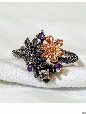 Topaz & Amethyst Artisan Sterling Floral Ring